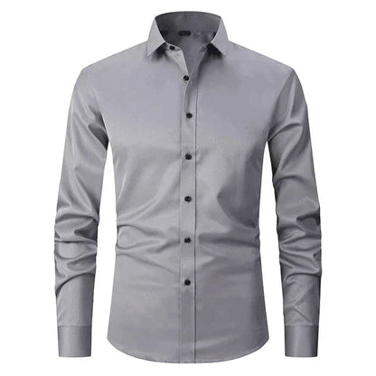 Men's Slim Fit Dress Shirt Long Sleeve with Spread Collar and Chest Pocket