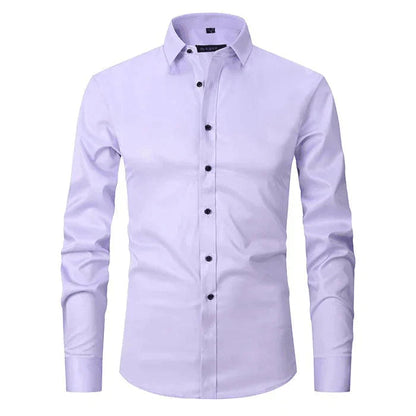 Men's Slim Fit Dress Shirt Long Sleeve with Spread Collar and Chest Pocket