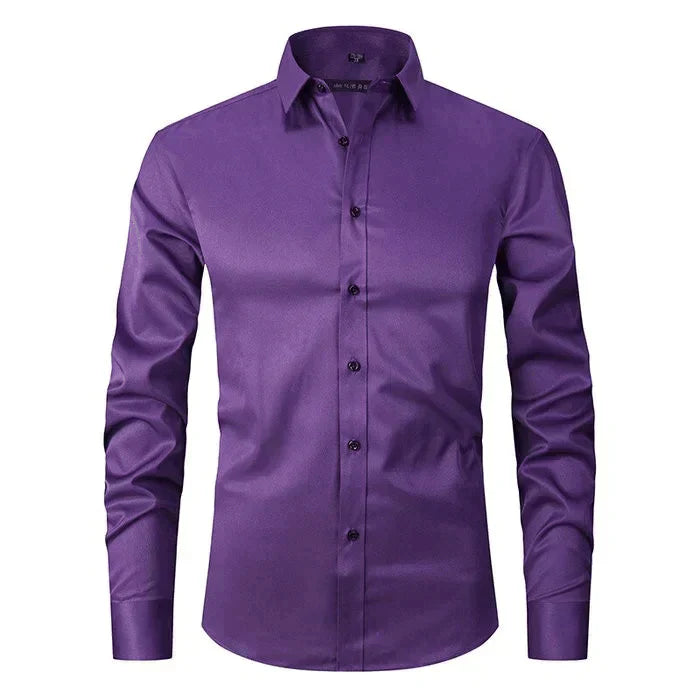 Men's Slim Fit Dress Shirt Long Sleeve with Spread Collar and Chest Pocket