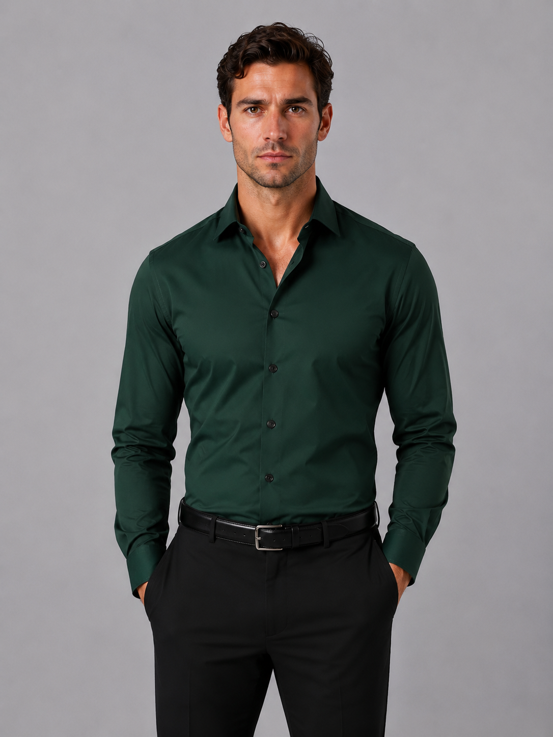 Men's Slim Fit Dress Shirt with Long Sleeves and Spread Collar