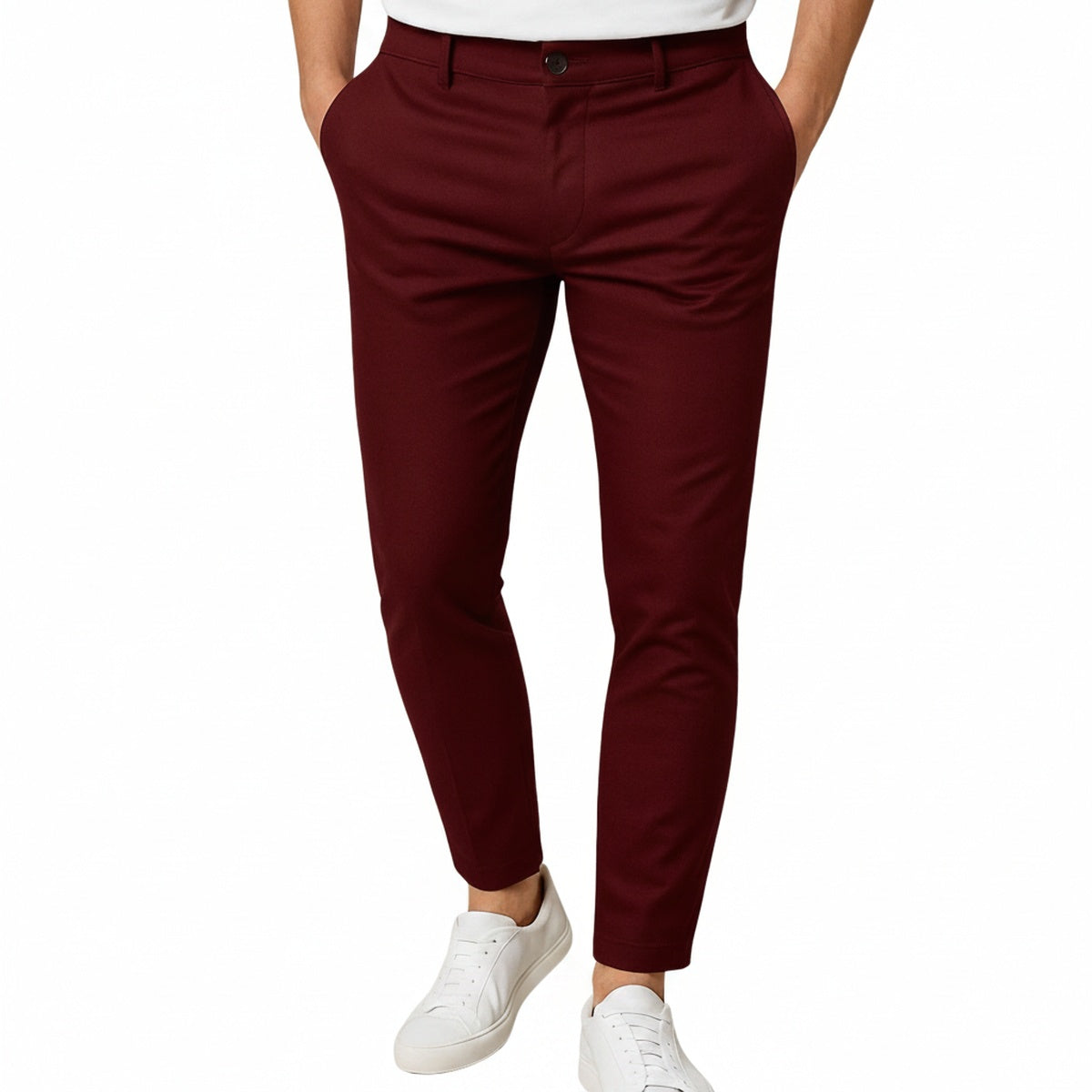 Men's Slim-Fit Dress Trousers with Button and Zip Closure