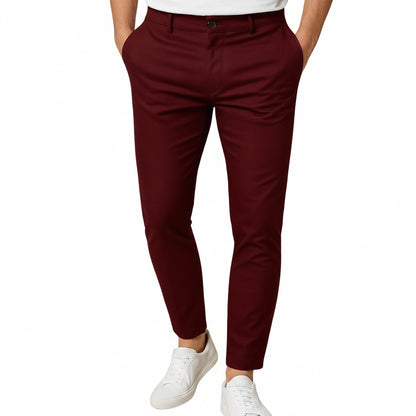 Men's Slim-Fit Dress Trousers with Button and Zip Closure