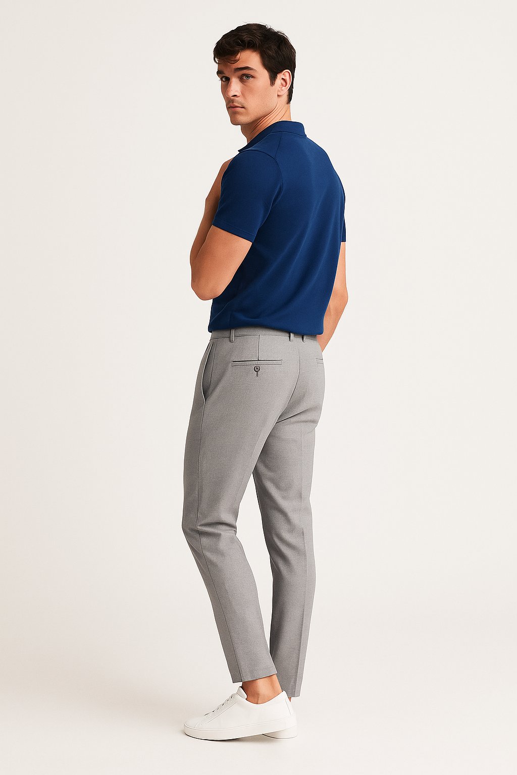 Men's Slim-Fit Dress Trousers with Button and Zip Closure