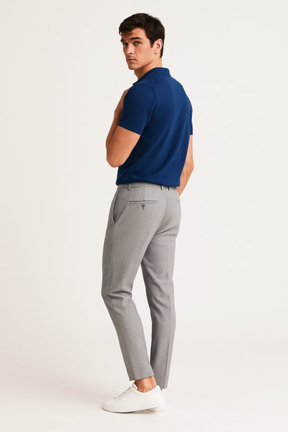 Men's Slim-Fit Dress Trousers with Button and Zip Closure