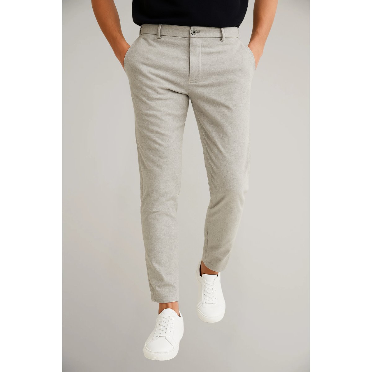 Men's Slim-Fit Dress Trousers with Button and Zip Closure