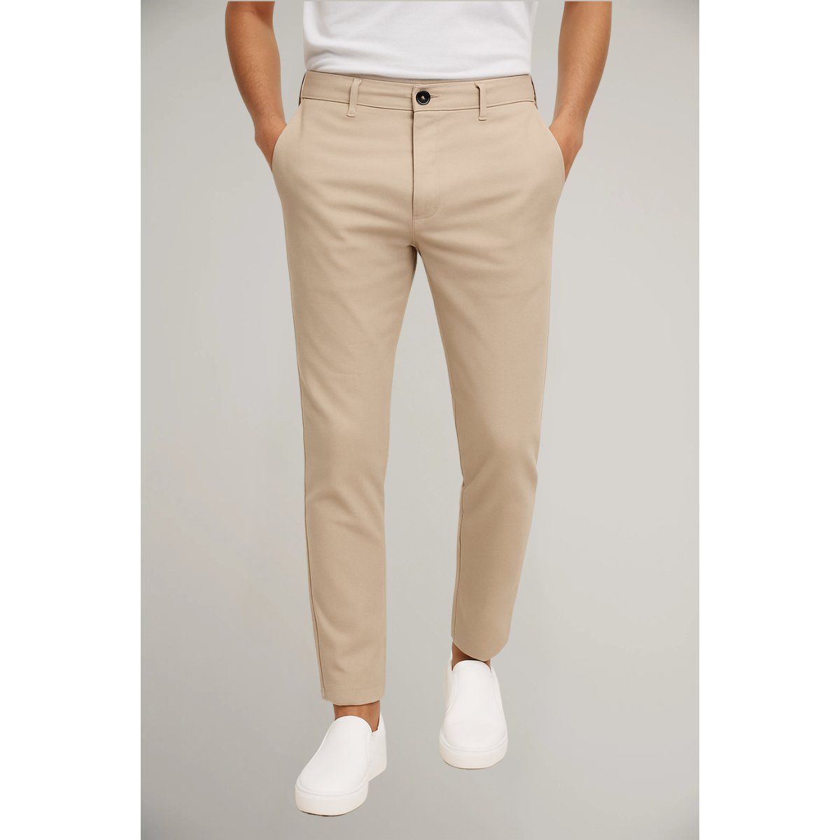 Men's Slim-Fit Dress Trousers with Button and Zip Closure