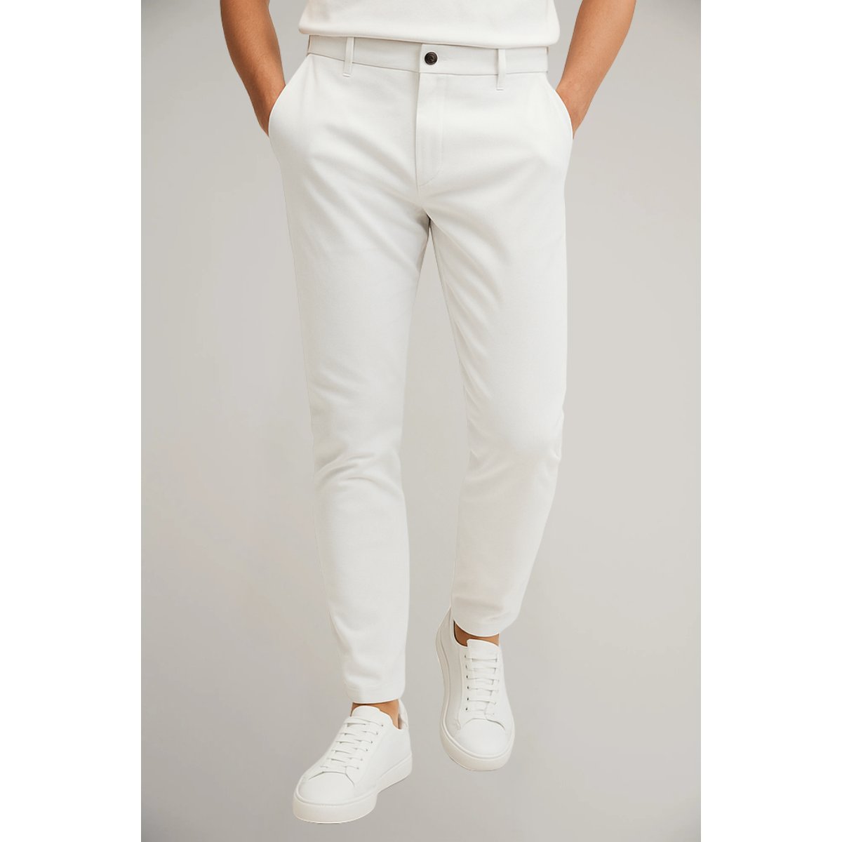 Men's Slim-Fit Dress Trousers with Button and Zip Closure