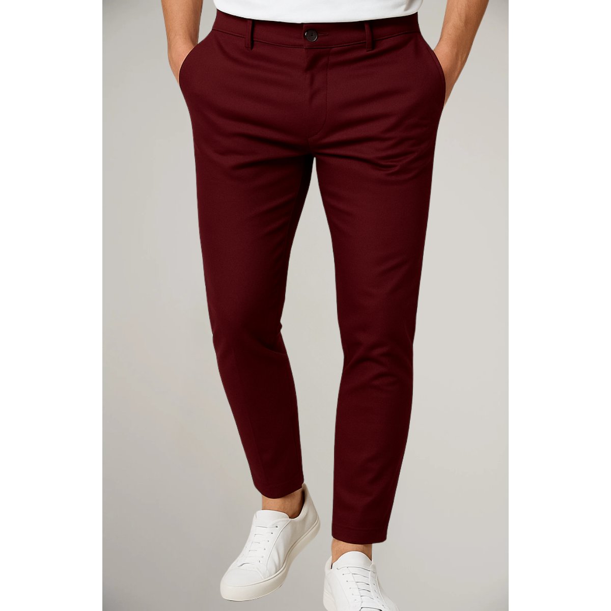 Men's Slim-Fit Dress Trousers with Button and Zip Closure