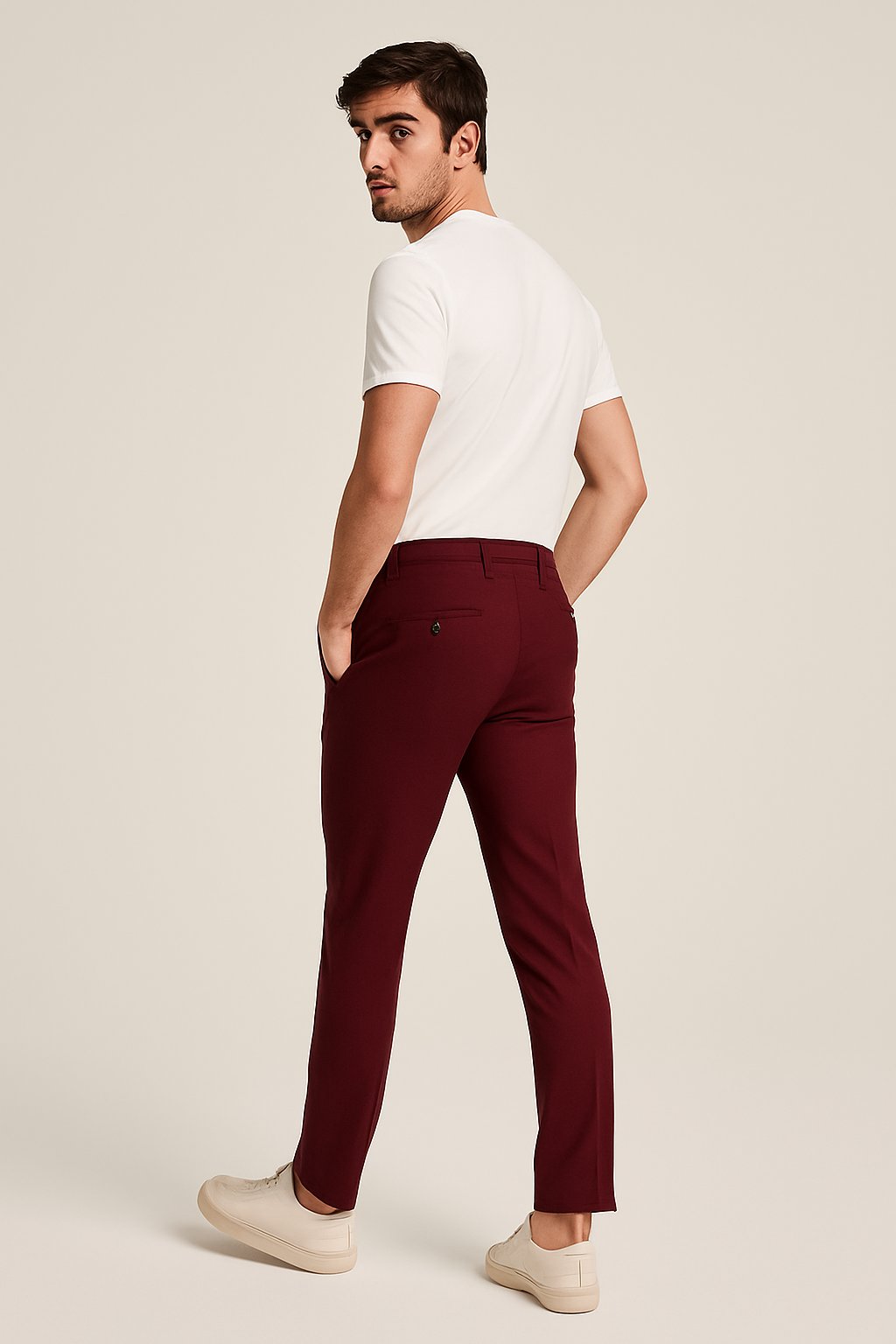 Men's Slim-Fit Dress Trousers with Button and Zip Closure