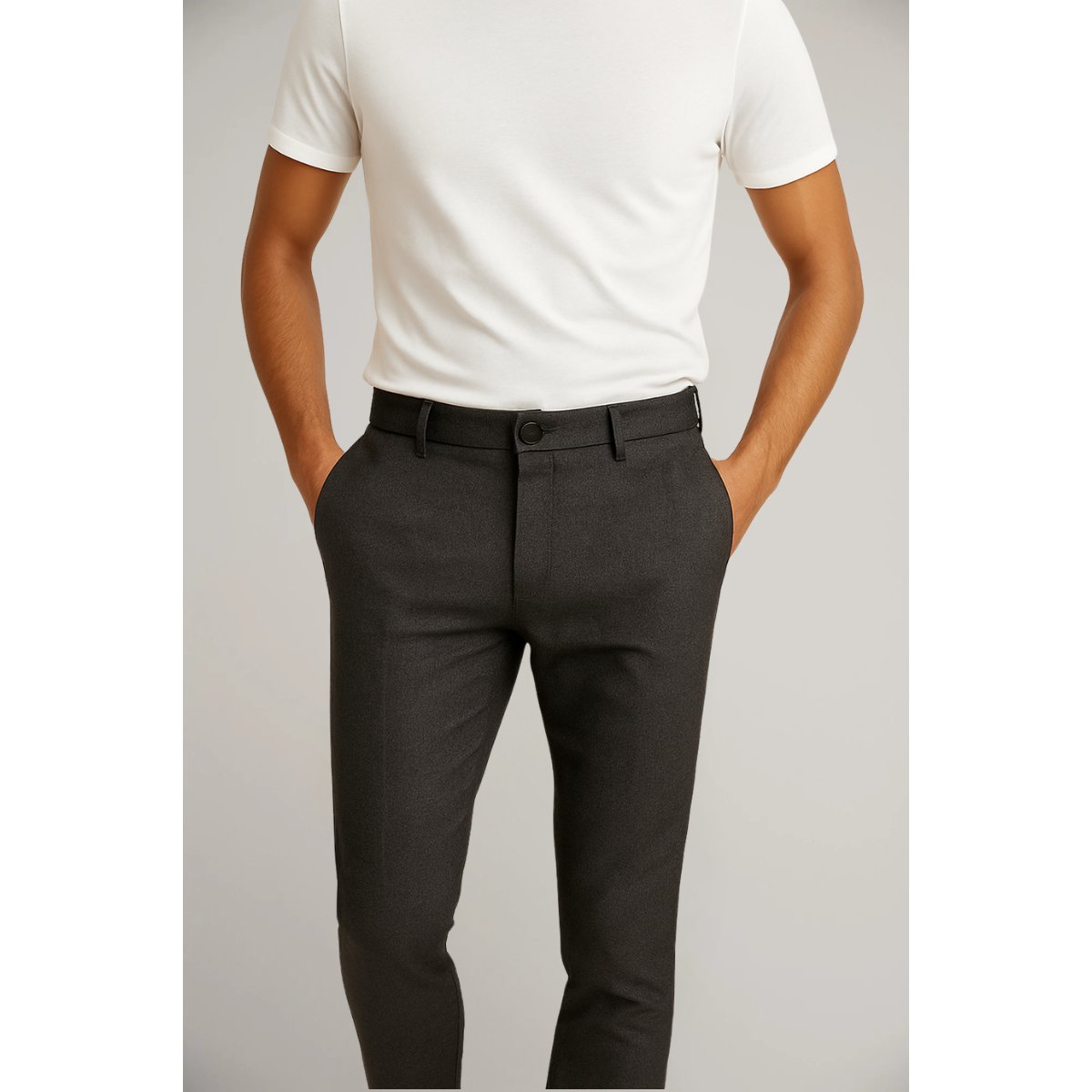 Men's Slim-Fit Dress Trousers with Button and Zip Closure