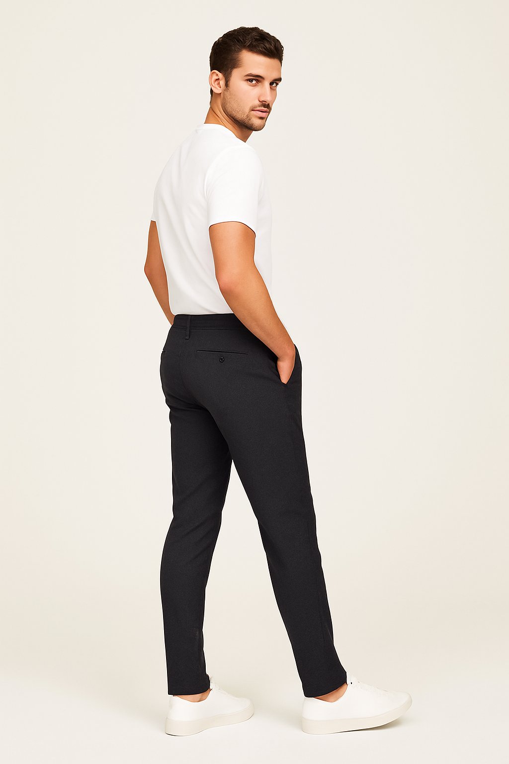 Men's Slim-Fit Dress Trousers with Button and Zip Closure