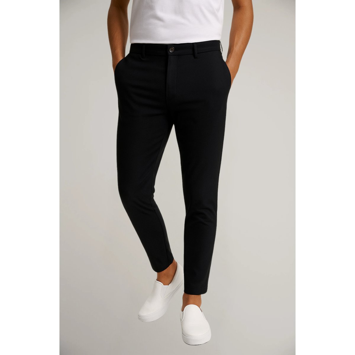 Men's Slim-Fit Dress Trousers with Button and Zip Closure