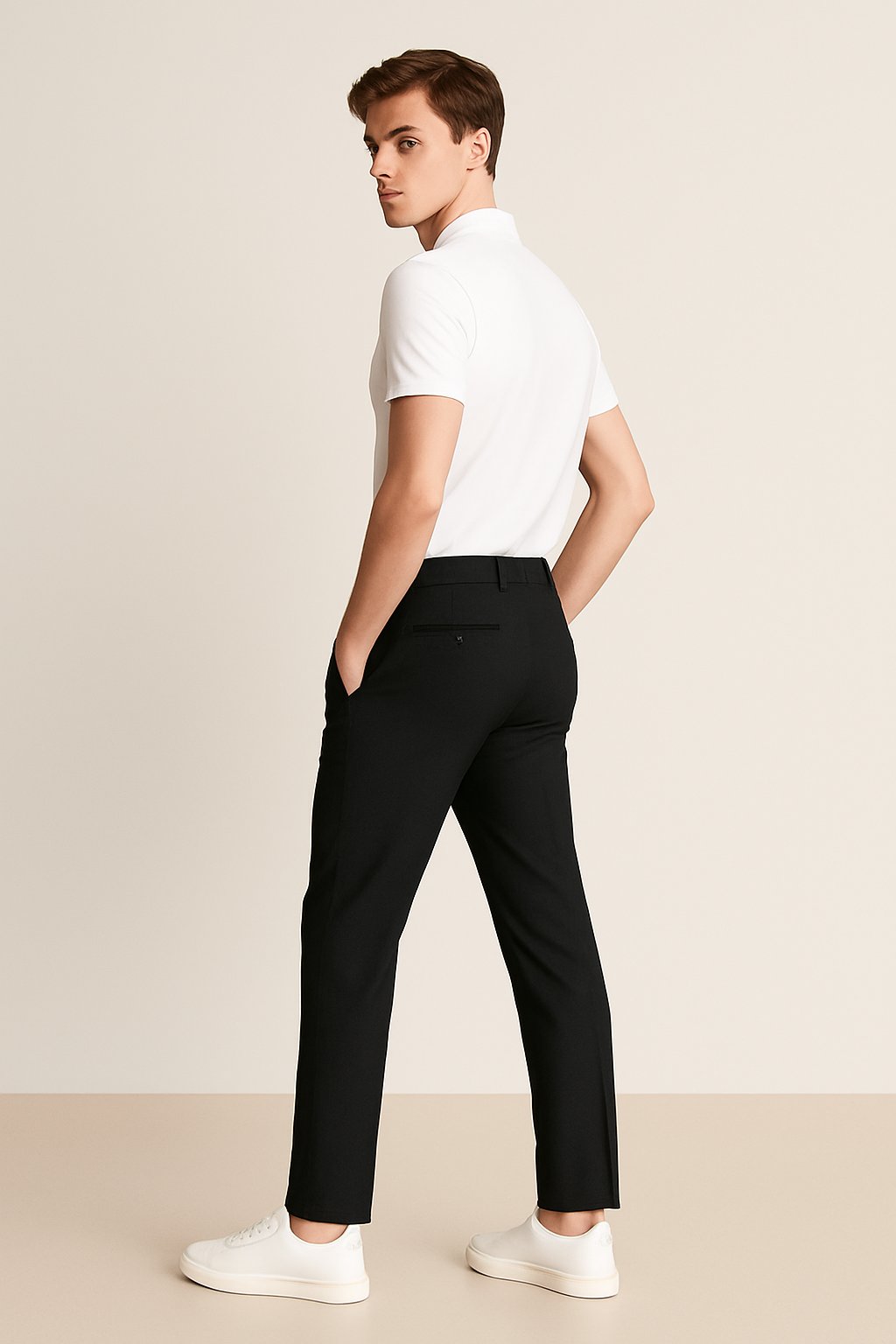 Men's Slim-Fit Dress Trousers with Button and Zip Closure