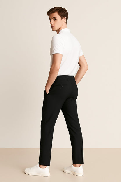 Men's Slim-Fit Dress Trousers with Button and Zip Closure