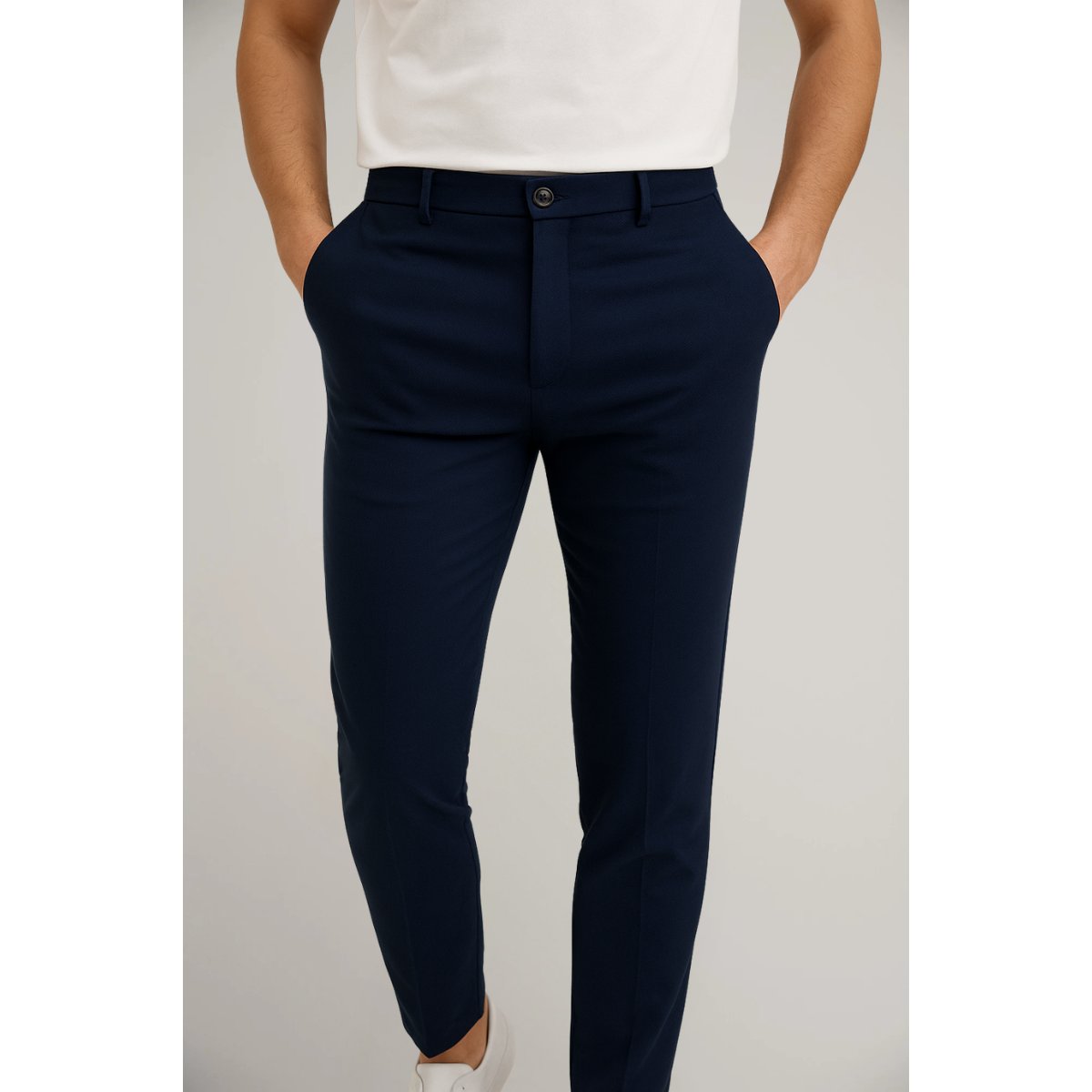 Men's Slim-Fit Dress Trousers with Button and Zip Closure