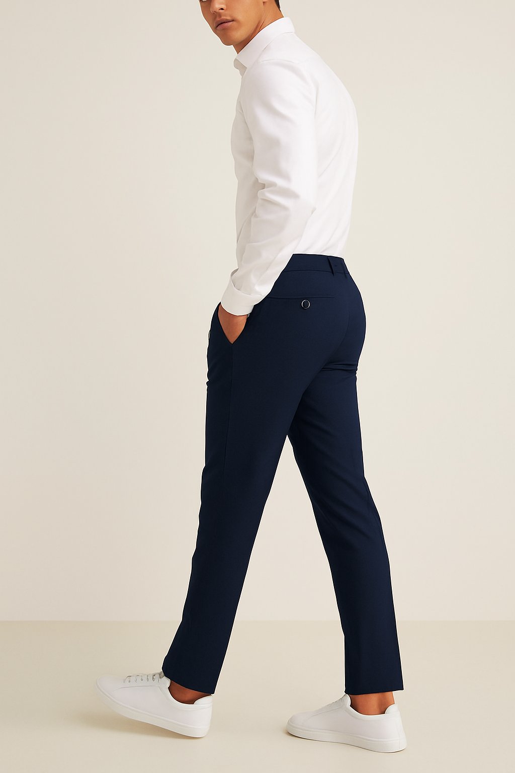 Men's Slim-Fit Dress Trousers with Button and Zip Closure