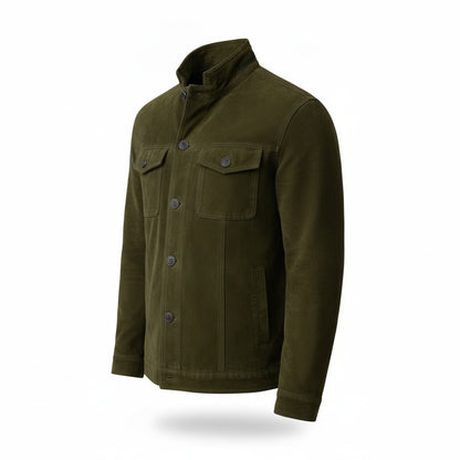 Men's Slim Fit Jacket with Stand Collar and Chest Pockets