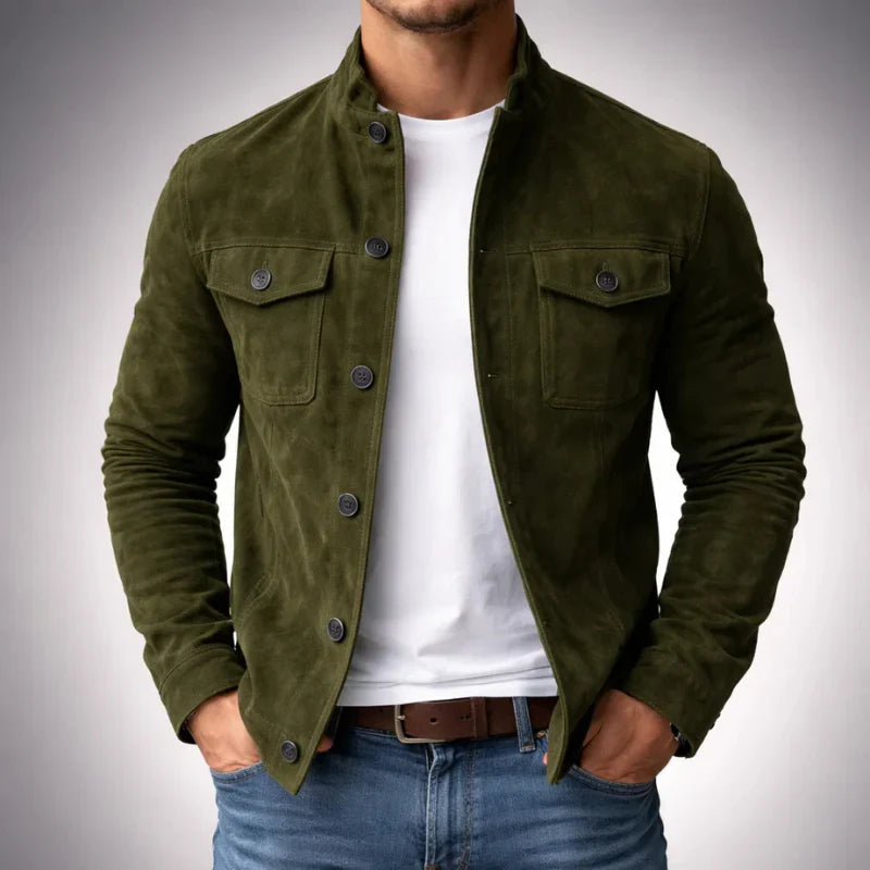 Men's Slim Fit Jacket with Stand Collar and Chest Pockets