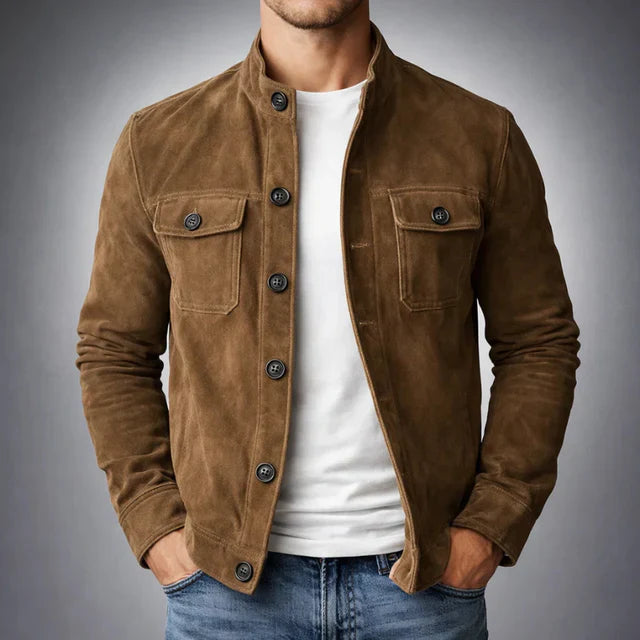 Men's Slim Fit Jacket with Stand Collar and Chest Pockets