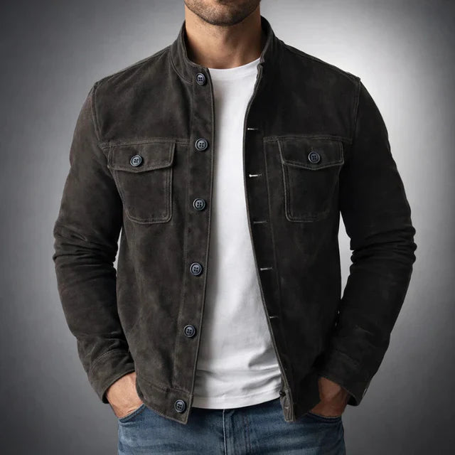 Men's Slim Fit Jacket with Stand Collar and Chest Pockets