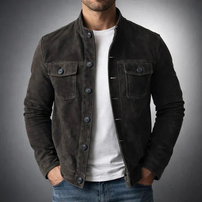 Men's Slim Fit Jacket with Stand Collar and Chest Pockets