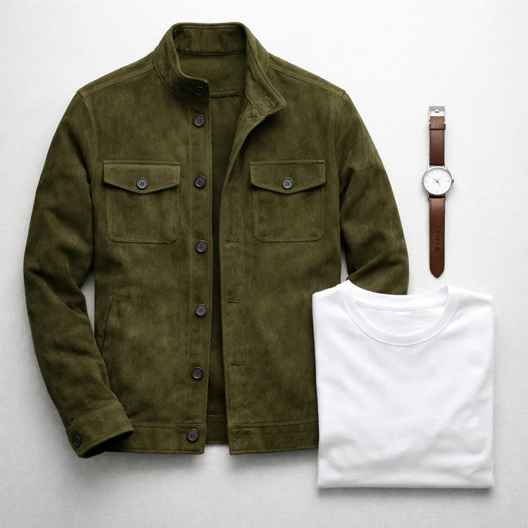 Men's Slim Fit Jacket with Stand Collar and Chest Pockets