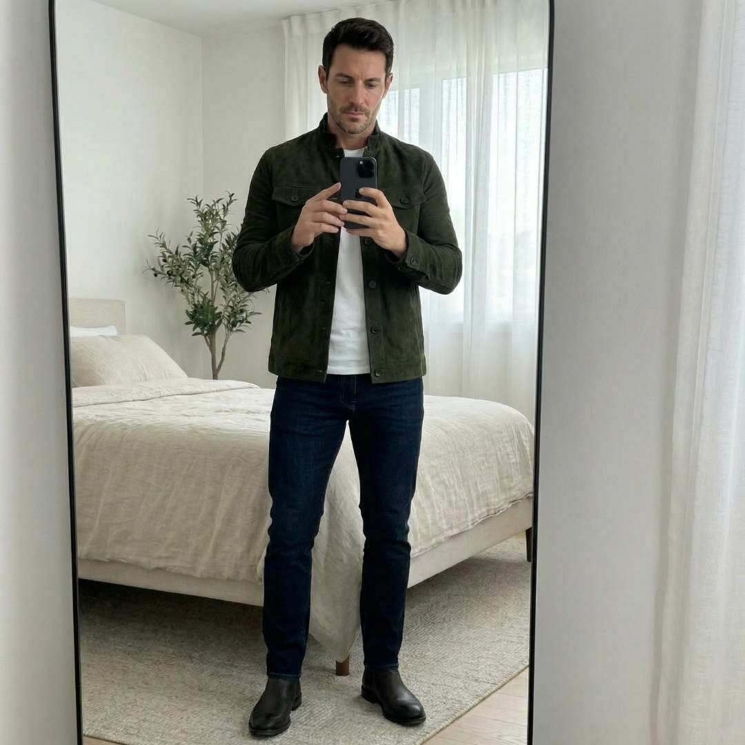 Men's Slim Fit Jacket with Stand Collar and Chest Pockets