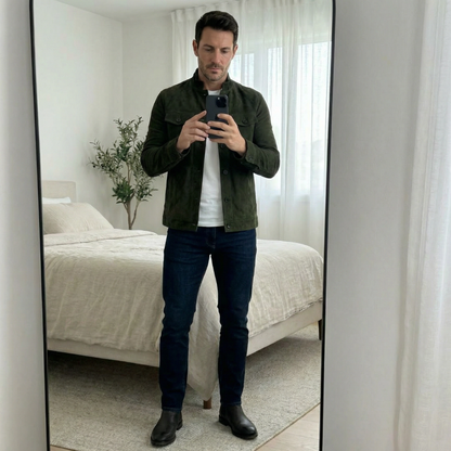 Men's Slim Fit Jacket with Stand Collar and Chest Pockets