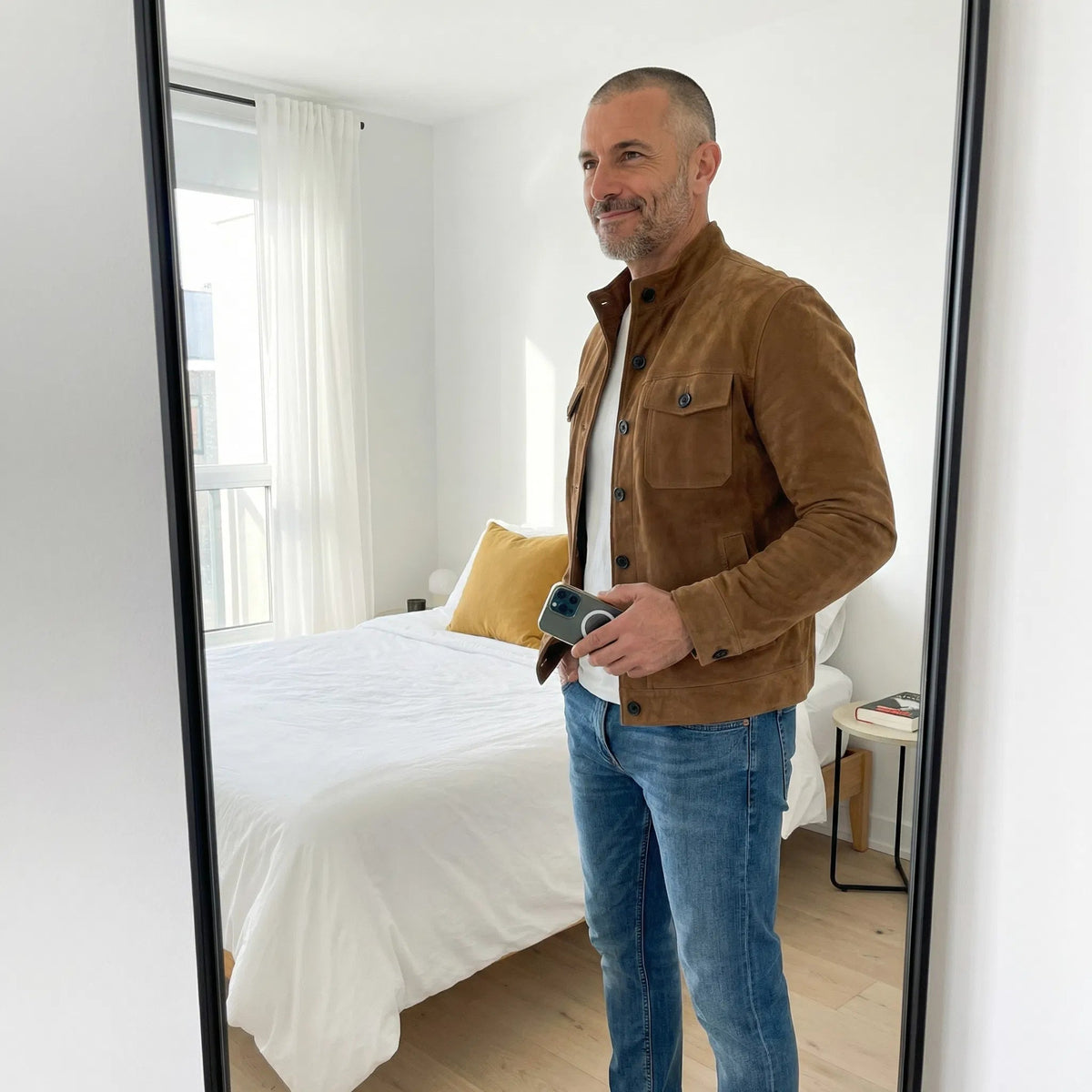 Men's Slim Fit Jacket with Stand Collar and Chest Pockets