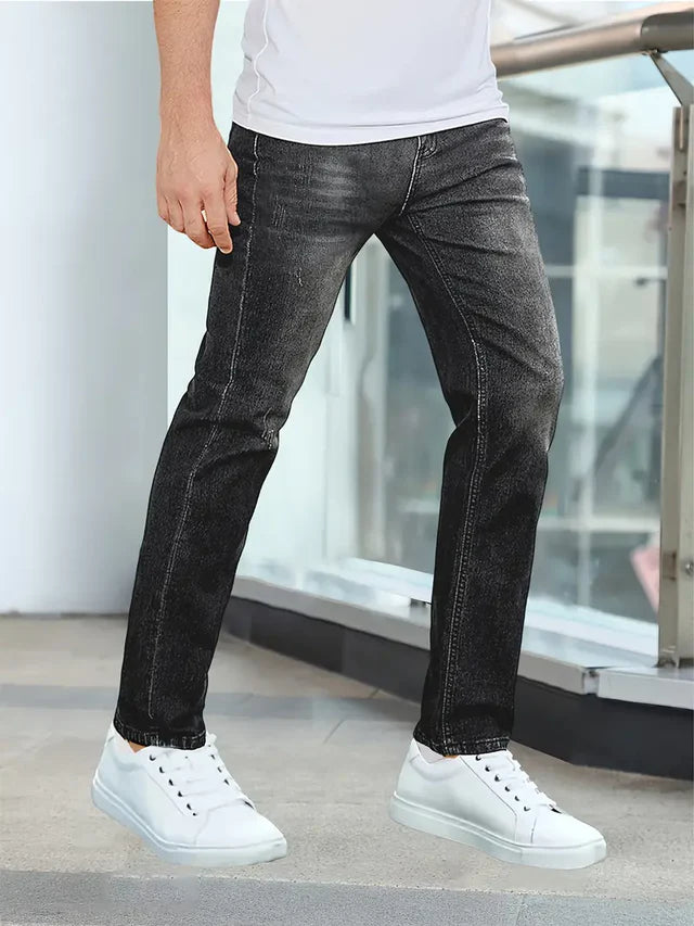 Men's Slim Fit Jeans with Faded Wash and Classic Pockets