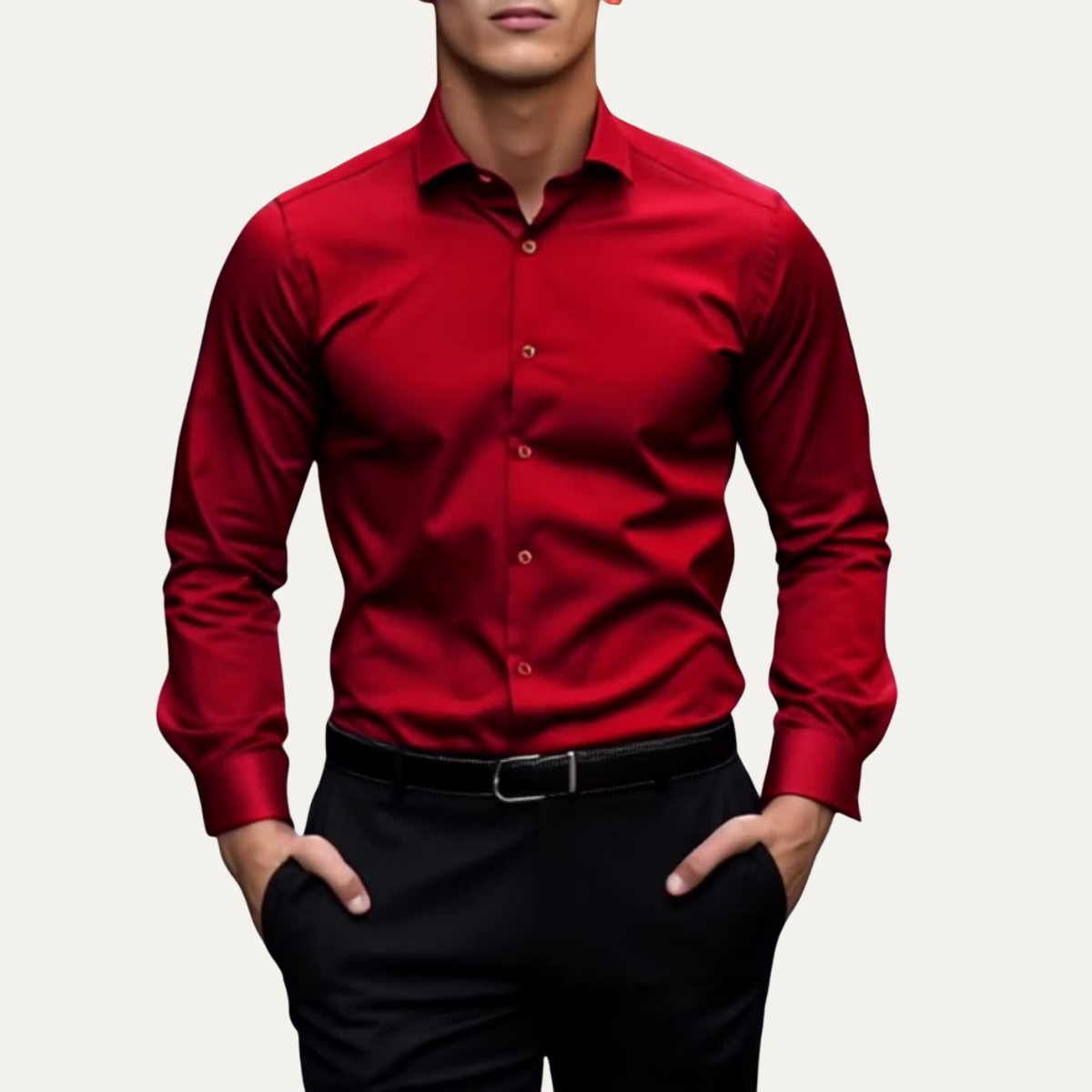Men's Slim Fit Long Sleeve Button-Down Dress Shirt with Spread Collar