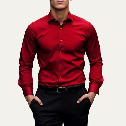 Men's Slim Fit Long Sleeve Button-Down Dress Shirt with Spread Collar