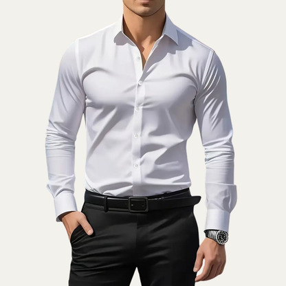 Men's Slim Fit Long Sleeve Button-Down Dress Shirt with Spread Collar