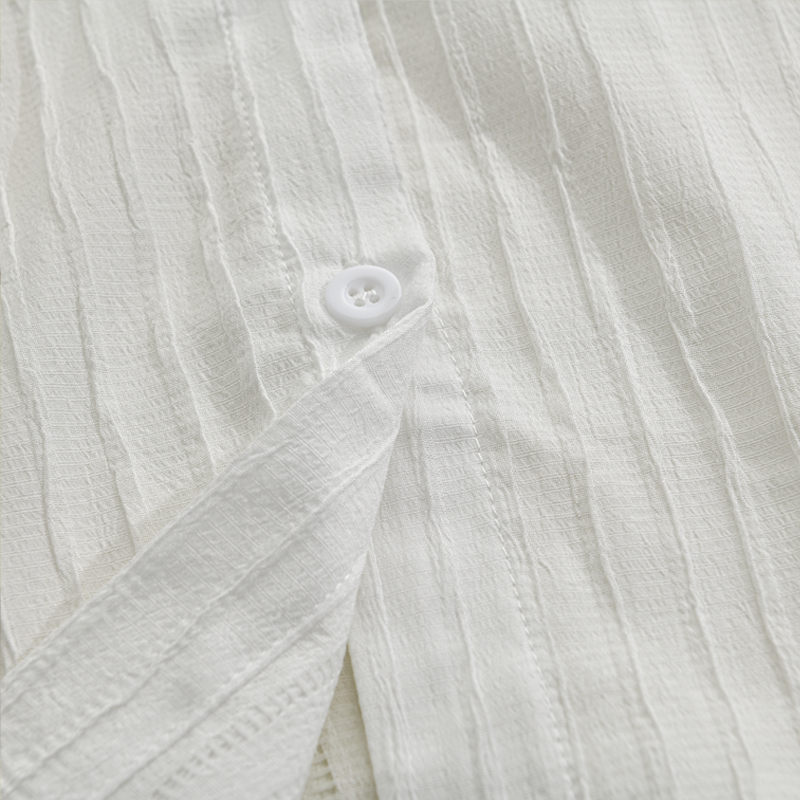 Men's Slim Fit Long Sleeve Shirt with Button Placket and Stripe Texture