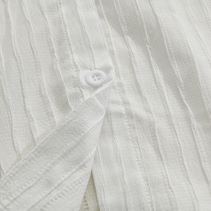 Men's Slim Fit Long Sleeve Shirt with Button Placket and Stripe Texture