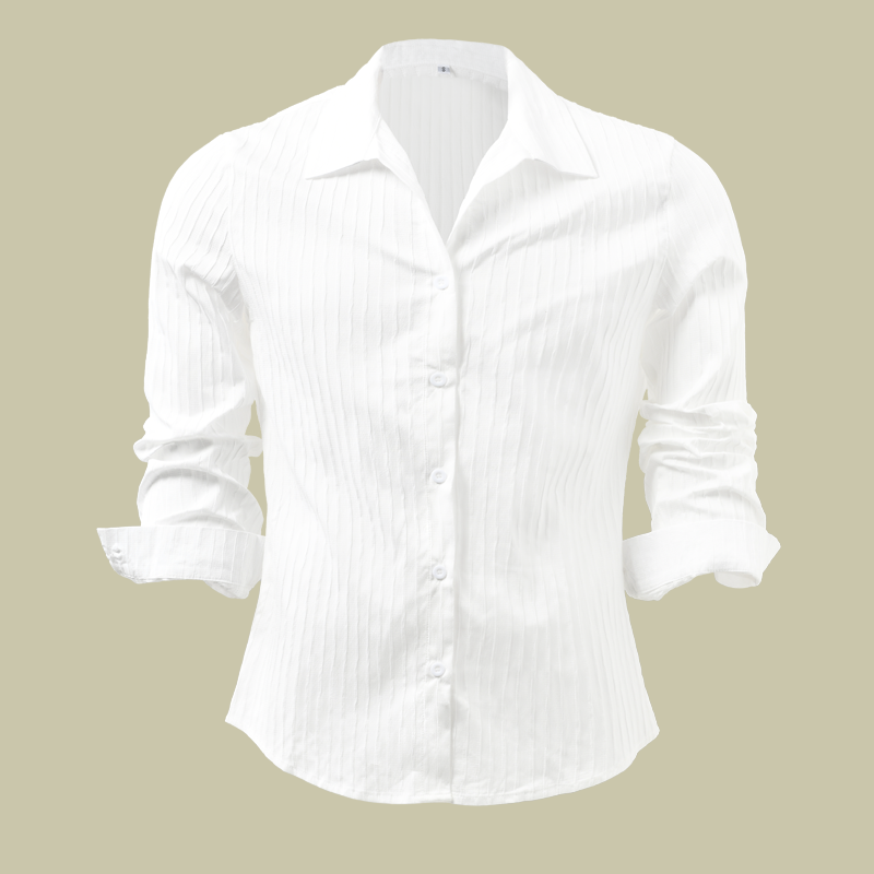 Men's Slim Fit Long Sleeve Shirt with Button Placket and Stripe Texture
