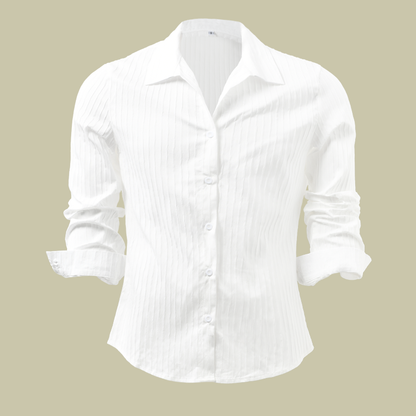 Men's Slim Fit Long Sleeve Shirt with Button Placket and Stripe Texture