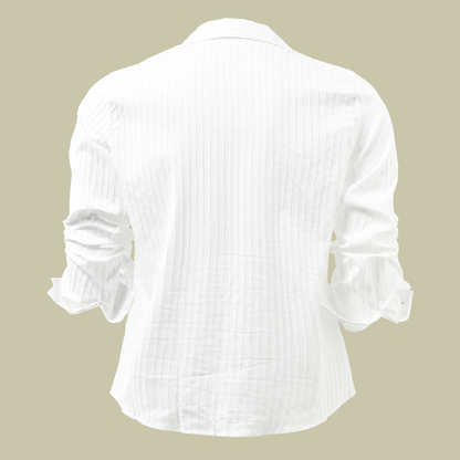 Men's Slim Fit Long Sleeve Shirt with Button Placket and Stripe Texture