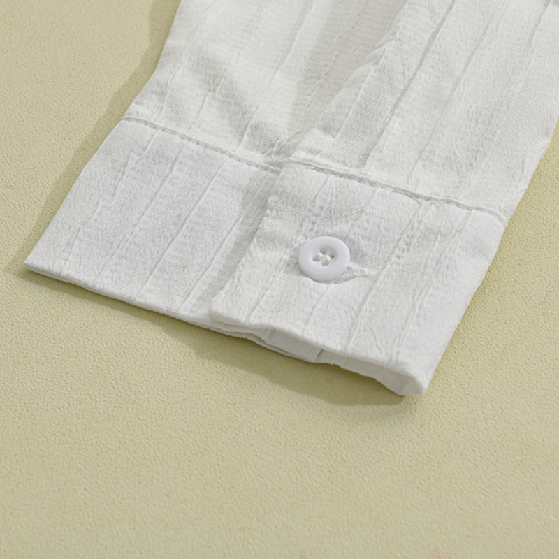 Men's Slim Fit Long Sleeve Shirt with Button Placket and Stripe Texture