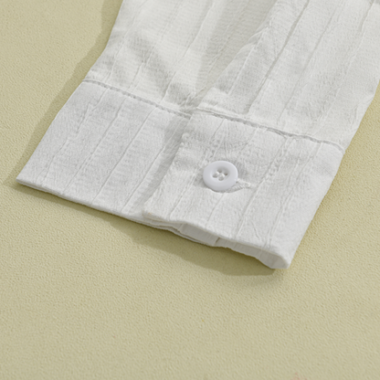 Men's Slim Fit Long Sleeve Shirt with Button Placket and Stripe Texture