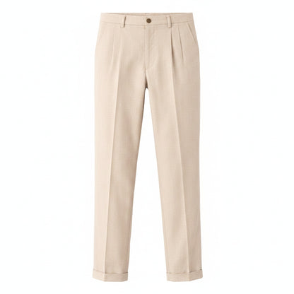 Men's Slim Fit Pleated Dress Pants with Cuffed Hem