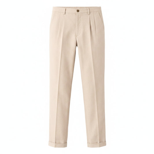 Men's Slim Fit Pleated Dress Pants with Cuffed Hem