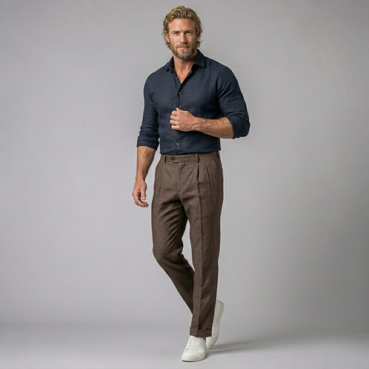 Men's Slim Fit Pleated Dress Pants with Cuffed Hem