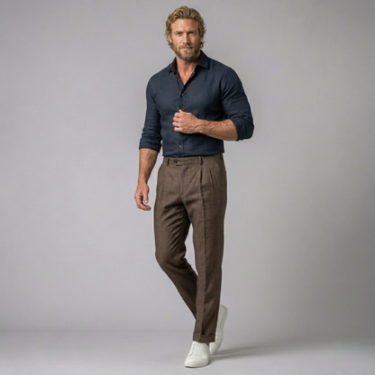 Men's Slim Fit Pleated Dress Pants with Cuffed Hem