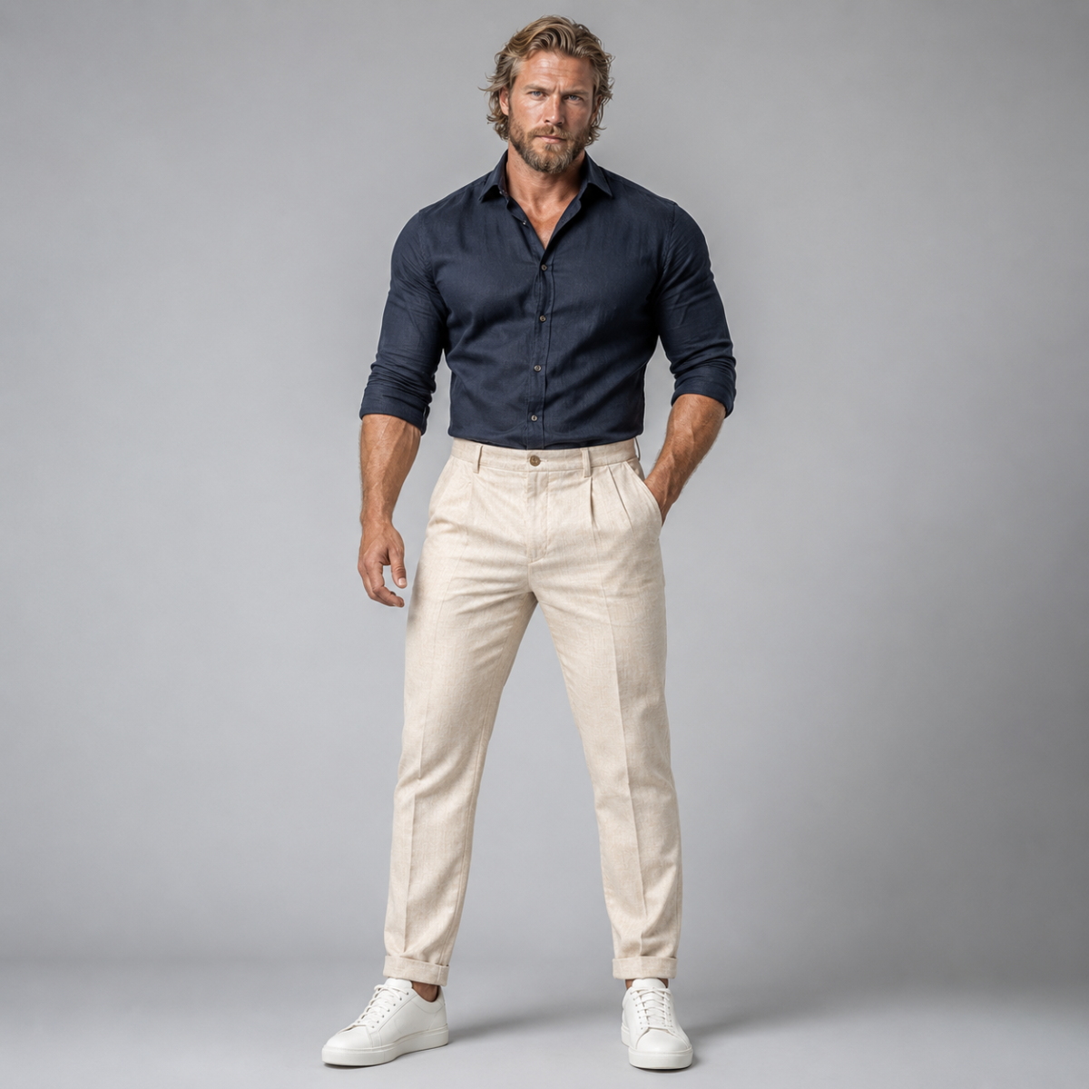 Men's Slim Fit Pleated Dress Pants with Cuffed Hem