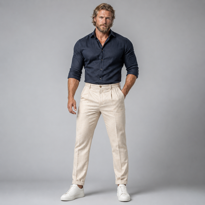 Men's Slim Fit Pleated Dress Pants with Cuffed Hem