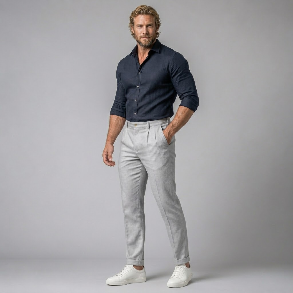 Men's Slim Fit Pleated Dress Pants with Cuffed Hem