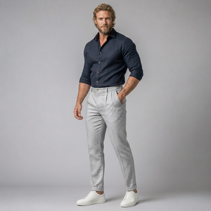 Men's Slim Fit Pleated Dress Pants with Cuffed Hem