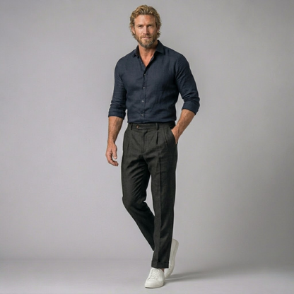 Men's Slim Fit Pleated Dress Pants with Cuffed Hem