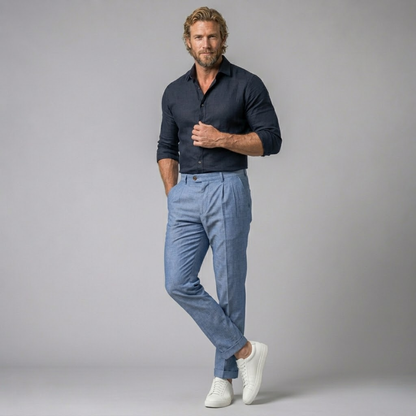 Men's Slim Fit Pleated Dress Pants with Cuffed Hem